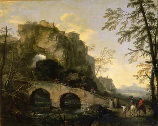 Landschaft mit einer baufälligen Brücke